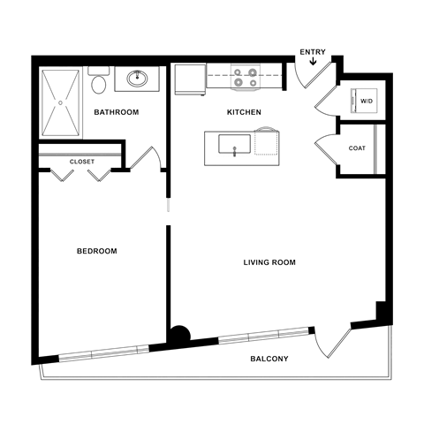 Floor plan for 1 bed, 1 bath, 782 sqft